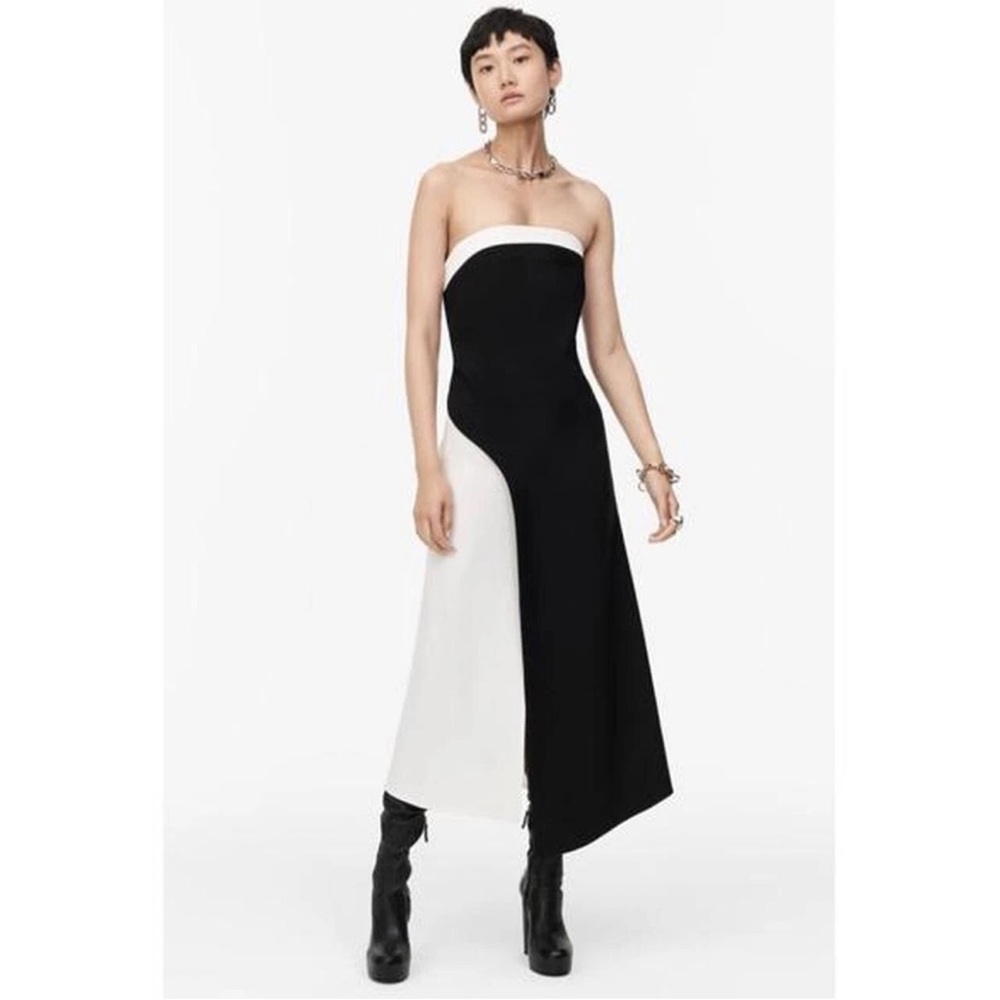 Zara Strapless Black and White Dress